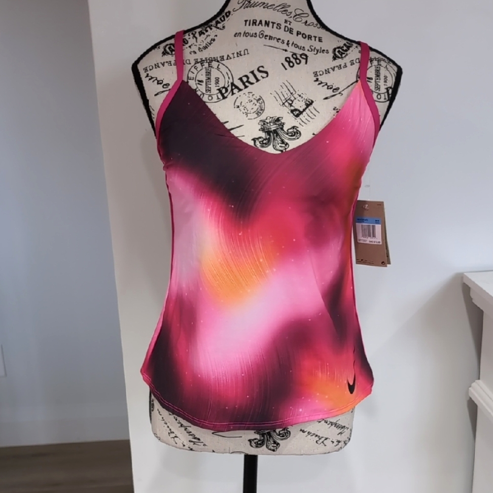 NIKE | Women's Pink/Blk/Orange Aurora Borealis V-Neck Racerback Tankini Top